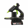 Surebonder cordless mini hot glue gun powered by a Bosch 18V lithium-ion battery.