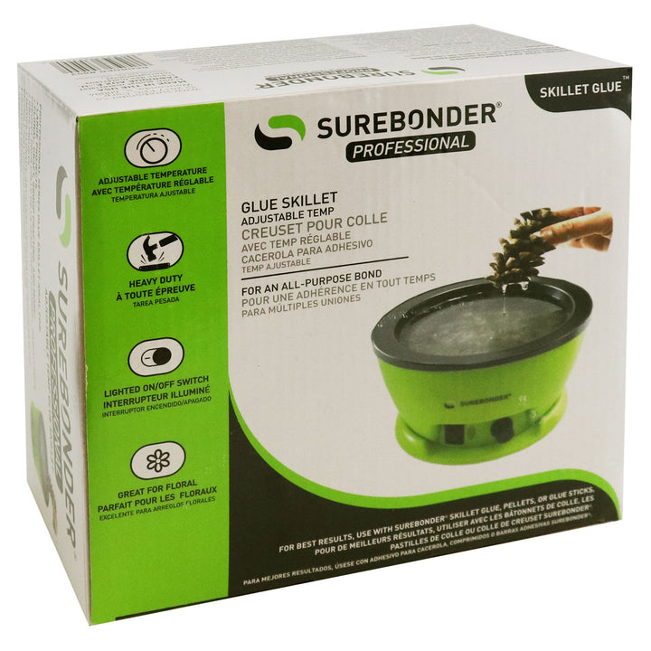 Surebonder's adjustable temperature glue skillet is packaged in this colorful box ready to create