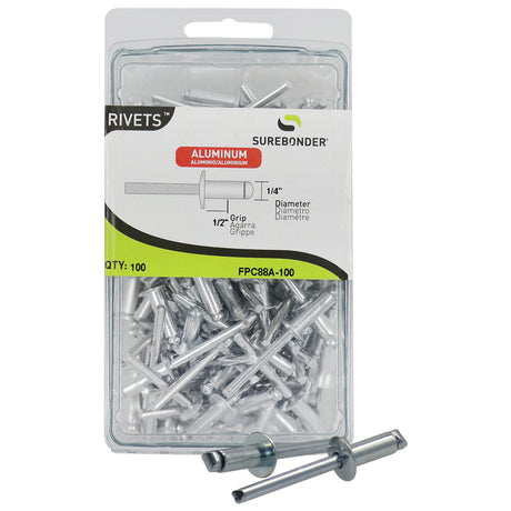 1/4" x 1/2" Aluminum Blind Rivets - 100 Count