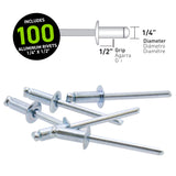 1/4" x 1/2" Aluminum Blind Rivets - 100 Count