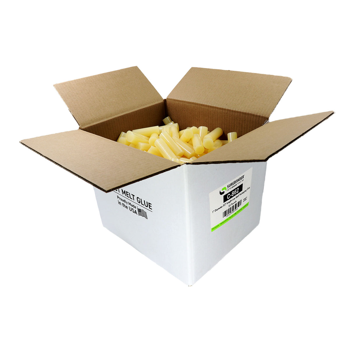 C-862 Low Temperature Packaging Hot Melt Glue Sticks - 1" x 3" | 35 Lb Box