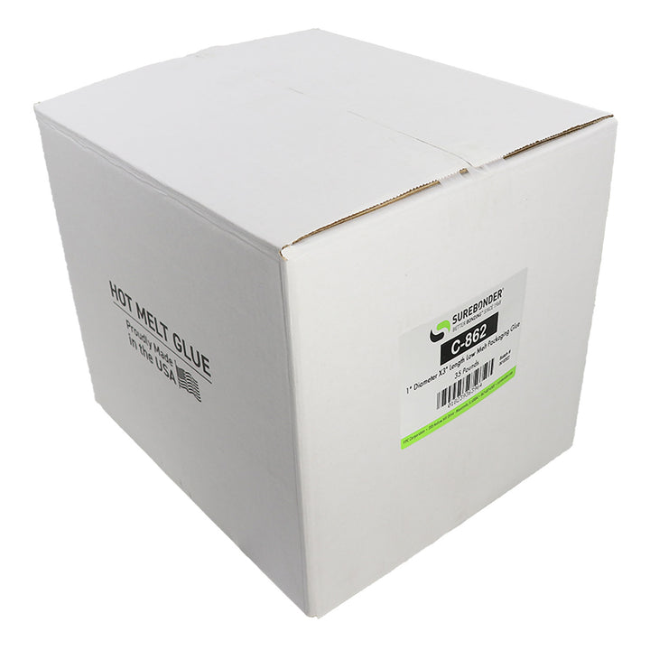 C-862 Low Temperature Packaging Hot Melt Glue Sticks - 1" x 3" | 35 Lb Box - Surebonder