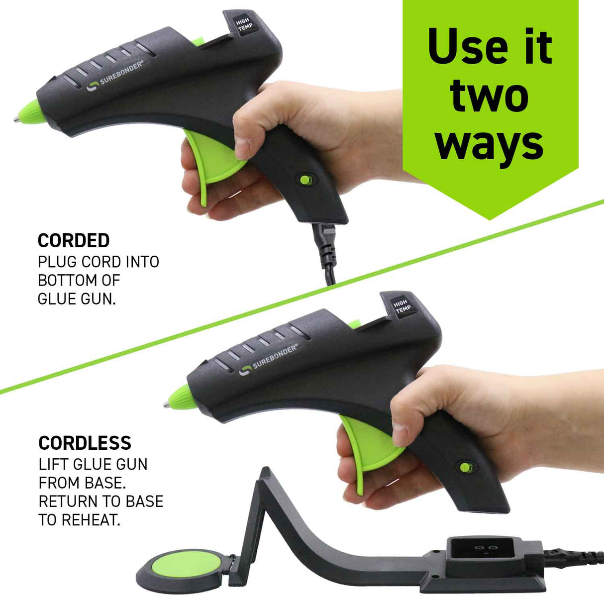 CL-800F 60W High Temperature Full Size Cordless/Corded Hot Glue Gun