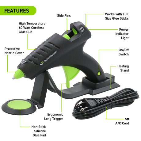 Cordless/Corded Full Size Glue Gun - High Temperature 60 Watt (Specialty Series CL-800F) - Surebonder