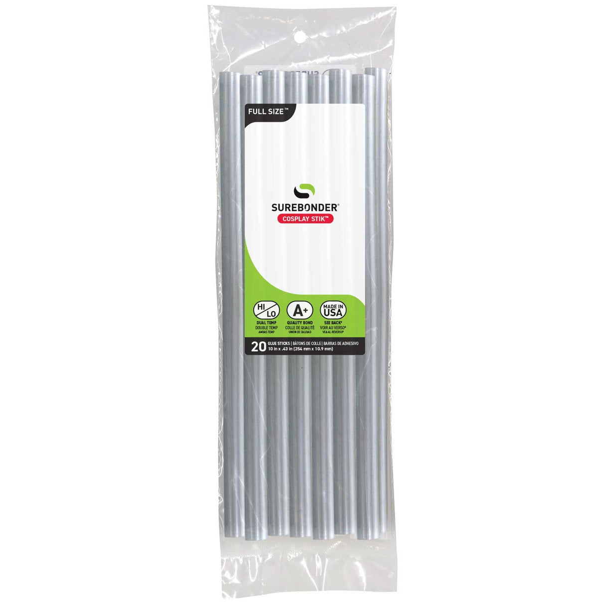 Cosplay Silver Hot Glue Sticks For High & Low Temperatures, Full Size 10" - 20 Pack