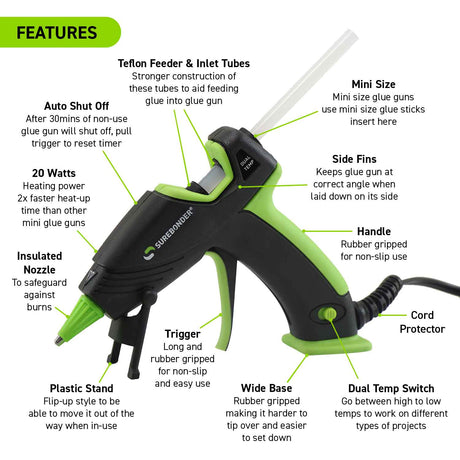Ultra Series 20 Watt Dual Temperature Mini-Size Hot Glue Gun with Auto Shut-Off - Surebonder