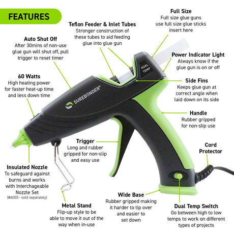 Ultra Series 60 Watt Dual Temperature Full-Size Hot Glue Gun with Auto Shut-Off - Surebonder