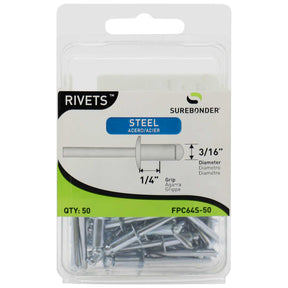 FPC64S Short Steel Rivets - 3/16" Diameter, 1/4" Grip - 50 Count