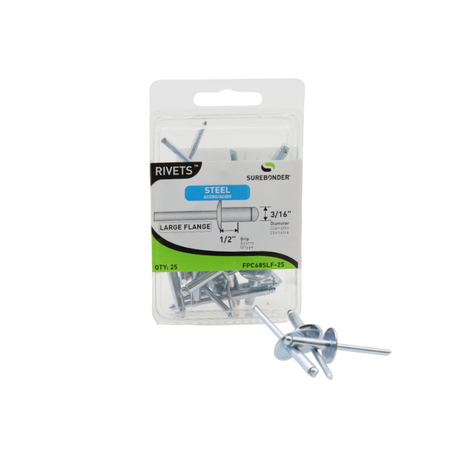 FPC68SLF-25 Large Flange Short Steel Rivets - 3/16" Diameter, 1/2" Grip - 25 Count - Surebonder