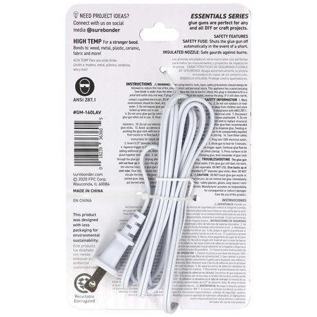 Lavender Purple Colored Essentials Series 10 Watt Mini Size High Temperature Hot Glue Gun - Surebonder