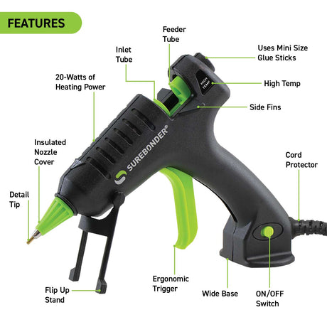 Crafters Creativity Kit, Hot Glue Gun, Surebonder H-195F Detail Tip Glue Gun with 73 Sticks, Clear, Color and Glitter - Surebonder