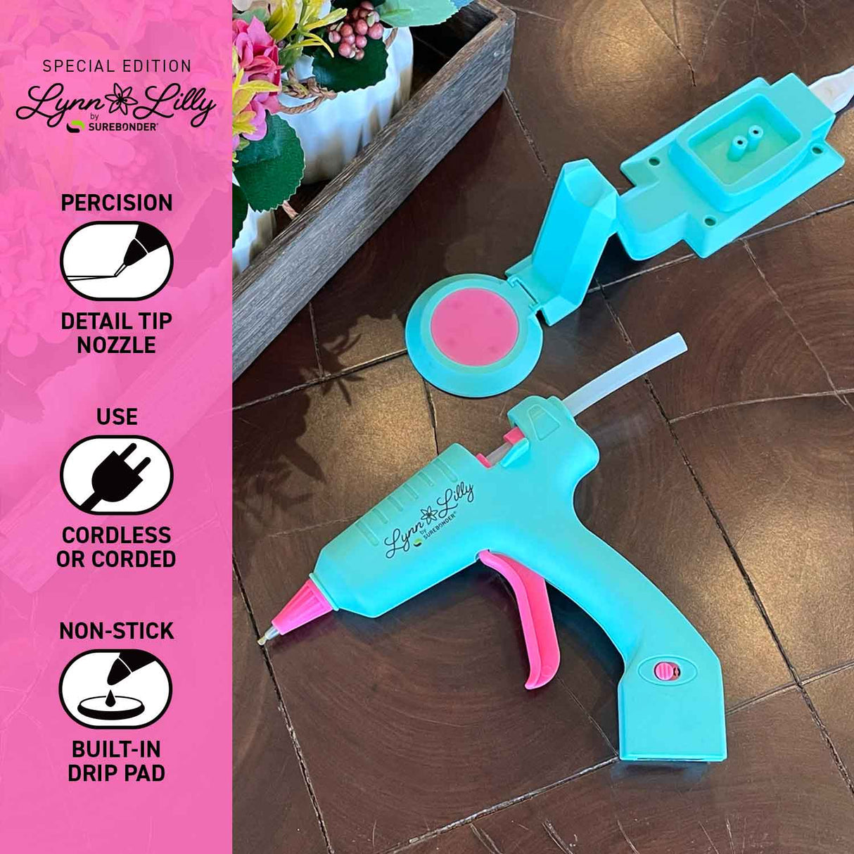 Lynn Lilly Edition Cordless/Corded Detail Tip Mini Glue Gun - Surebonder