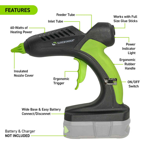 PRO2-60 60 Watt 18 Volt Cordless Professional Heavy Duty Full Size Hot Melt Glue Gun - Battery NOT Included - Surebonder