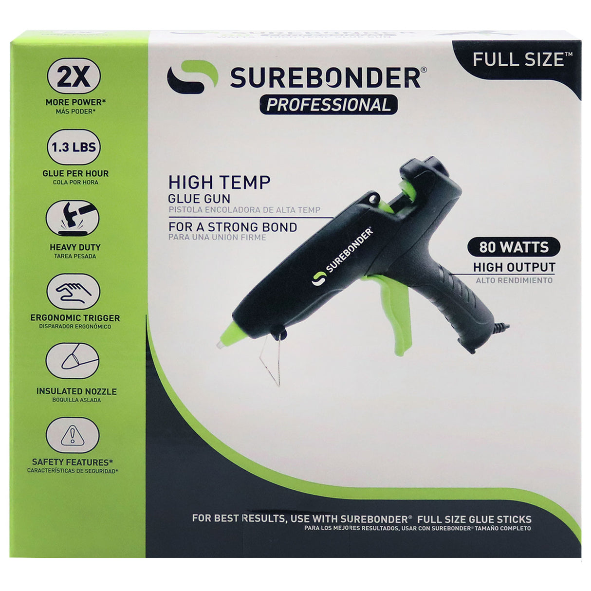 PRO2-80 80 Watt High Temperature Professional Heavy Duty Hot Melt Glue Gun - Uses full size, 7/16" glue sticks - Surebonder