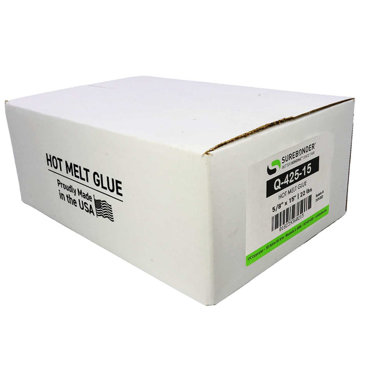 Q-425-15 5 Minute APAO Hot Melt Glue Sticks - 5/8" x 15" | 25 lb Box - Surebonder