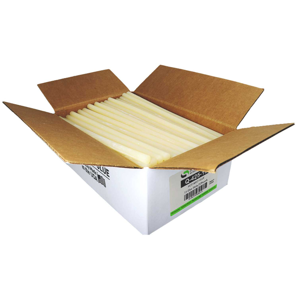 Q-425-15 5 Minute APAO Hot Melt Glue Sticks - 5/8" x 15" | 22 lb Box - Surebonder