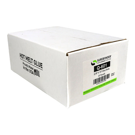 Q-601 Low Melt Packaging Glue Sticks - 5/8" x 10" | 25 lb Box - Surebonder