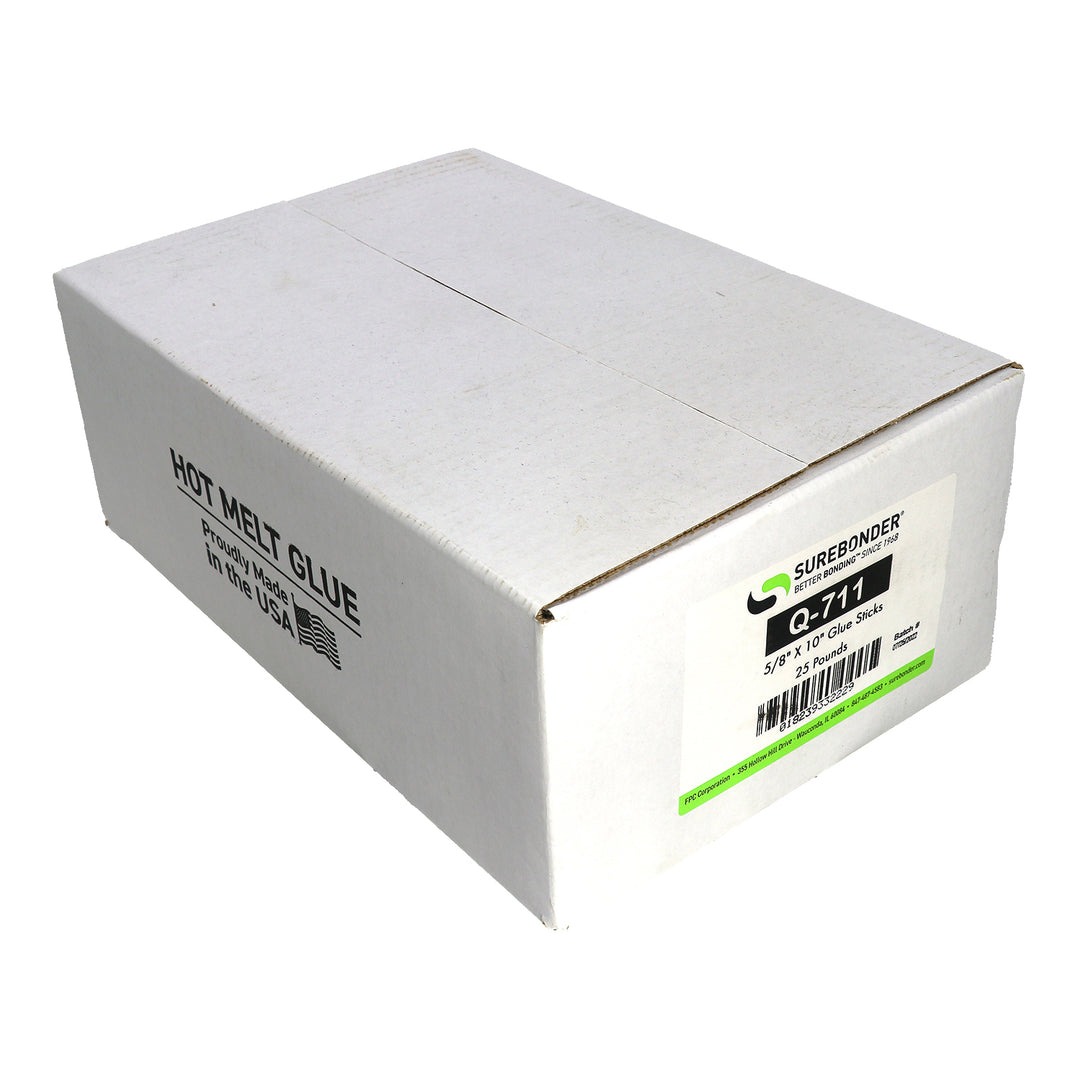 Q-711 Fast Set Packaging Hot Melt Glue Sticks - 5/8" x 10" | 25 lb Box - Surebonder