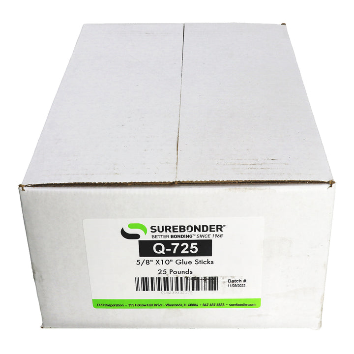 Q-725 General Purpose All Temperature Hot Melt Glue Sticks - 5/8" x 10" | 25 lb - Surebonder