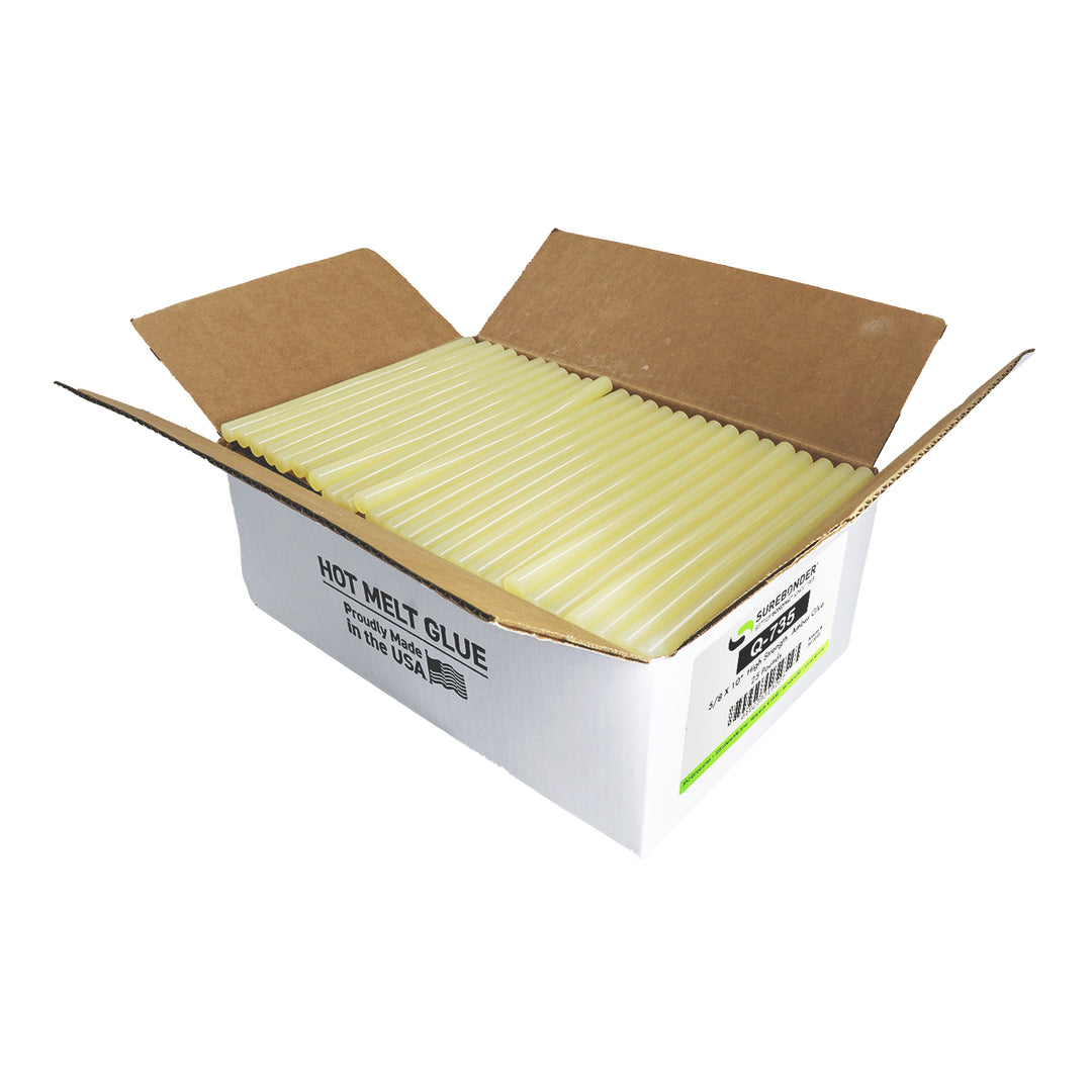 Q-735 High Strength Hot Melt Glue Sticks - 5/18" x 10" | 25 Lb Box - Surebonder
