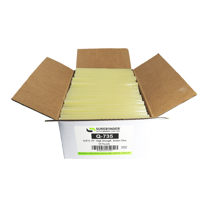Q-735 High Strength Hot Melt Glue Sticks - 5/18" x 10" | 25 Lb Box