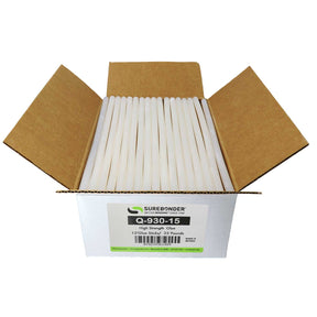 Q-930-15 High Performance 3 Minute Open Time Hot Melt Glue Sticks - 5/8" x 15" | 25 Lb Box