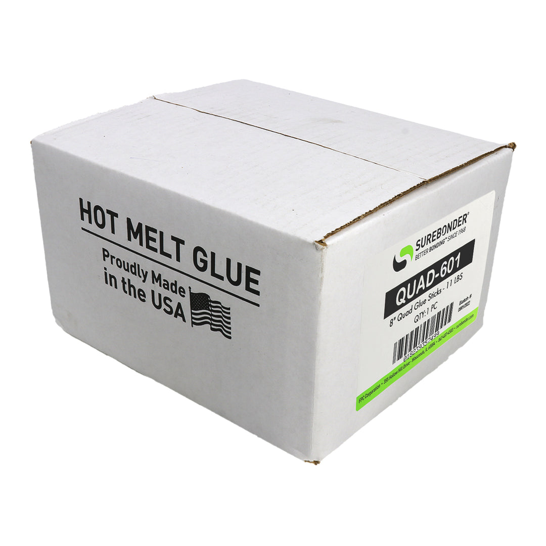 QUAD-601 Low Melt Packaging Glue Sticks for 3M™ Quadrack Glue Guns - 5/8" x 8" | 11 lb Box - Surebonder