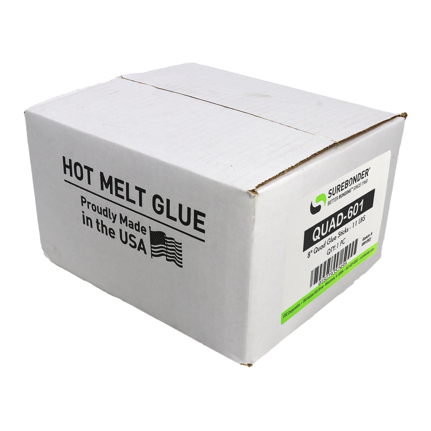 QUAD-601 Low Melt Temperature Fast Set Bulk Hot Melt Glue Sticks - 8 Quad  Stick - 11 lbs - Tan