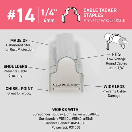 1/4" Cable Tacker Staples - 630 Count | #14 Series