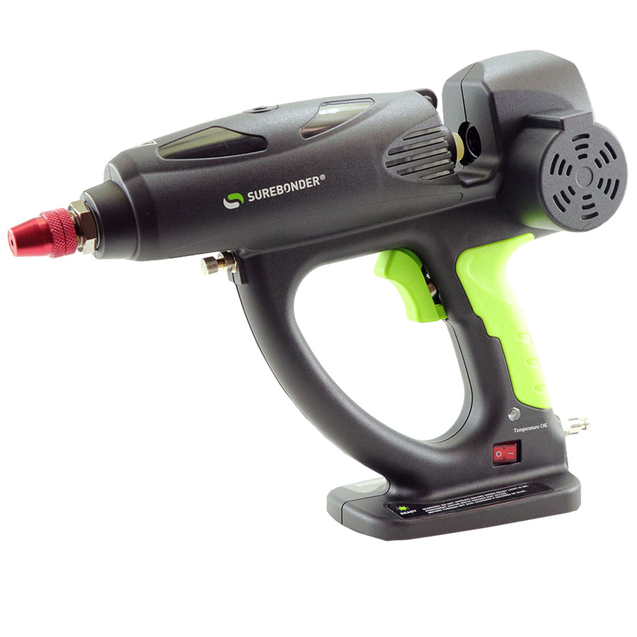 Surebonder hot melt spray glue gun, 500 watt, motorized, uses oversized 5/8 inch glue sticks, comes with case