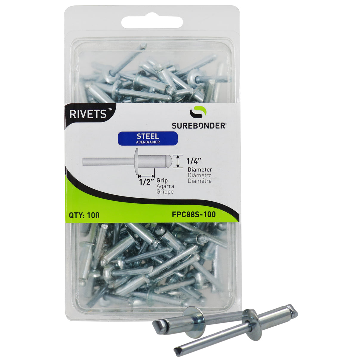 1/4" x 1/2" Steel Blind Rivets - 100 Count