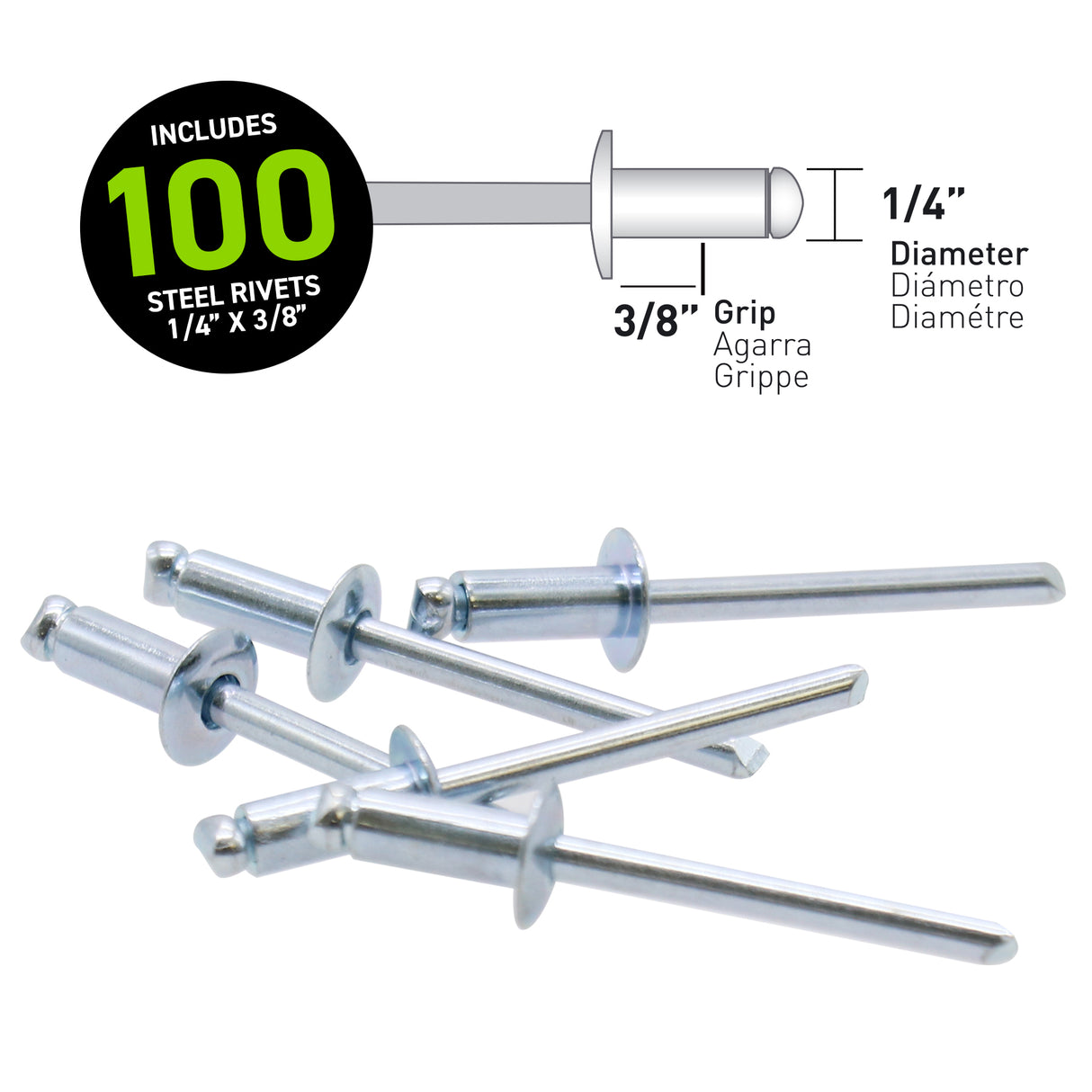 1/4" x 3/8" Steel Blind Rivets - 100 Count
