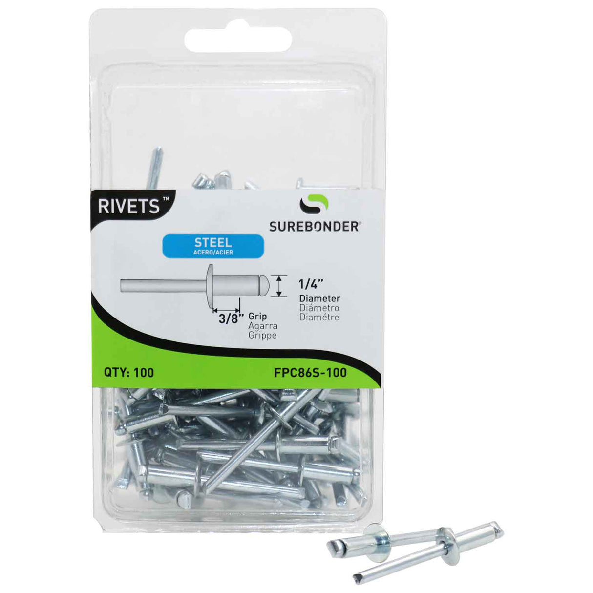1/4" x 3/8" Steel Blind Rivets - 100 Count
