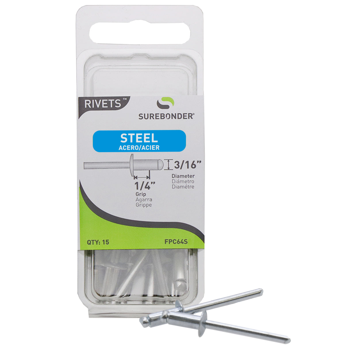 3/16" x 1/4" Steel Blind Rivets - 15 Count