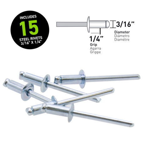 3/16" x 1/4" Steel Blind Rivets - 15 Count