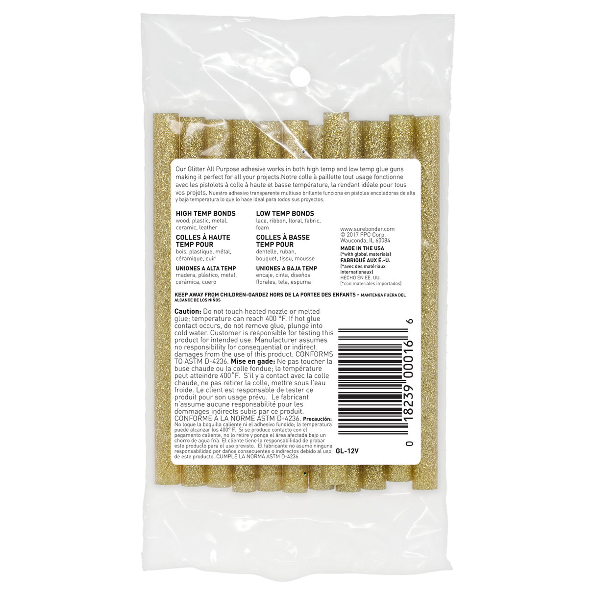 Glitter Stik 4" Mini Size Gold Glitter Hot Glue Sticks - 12 Pack