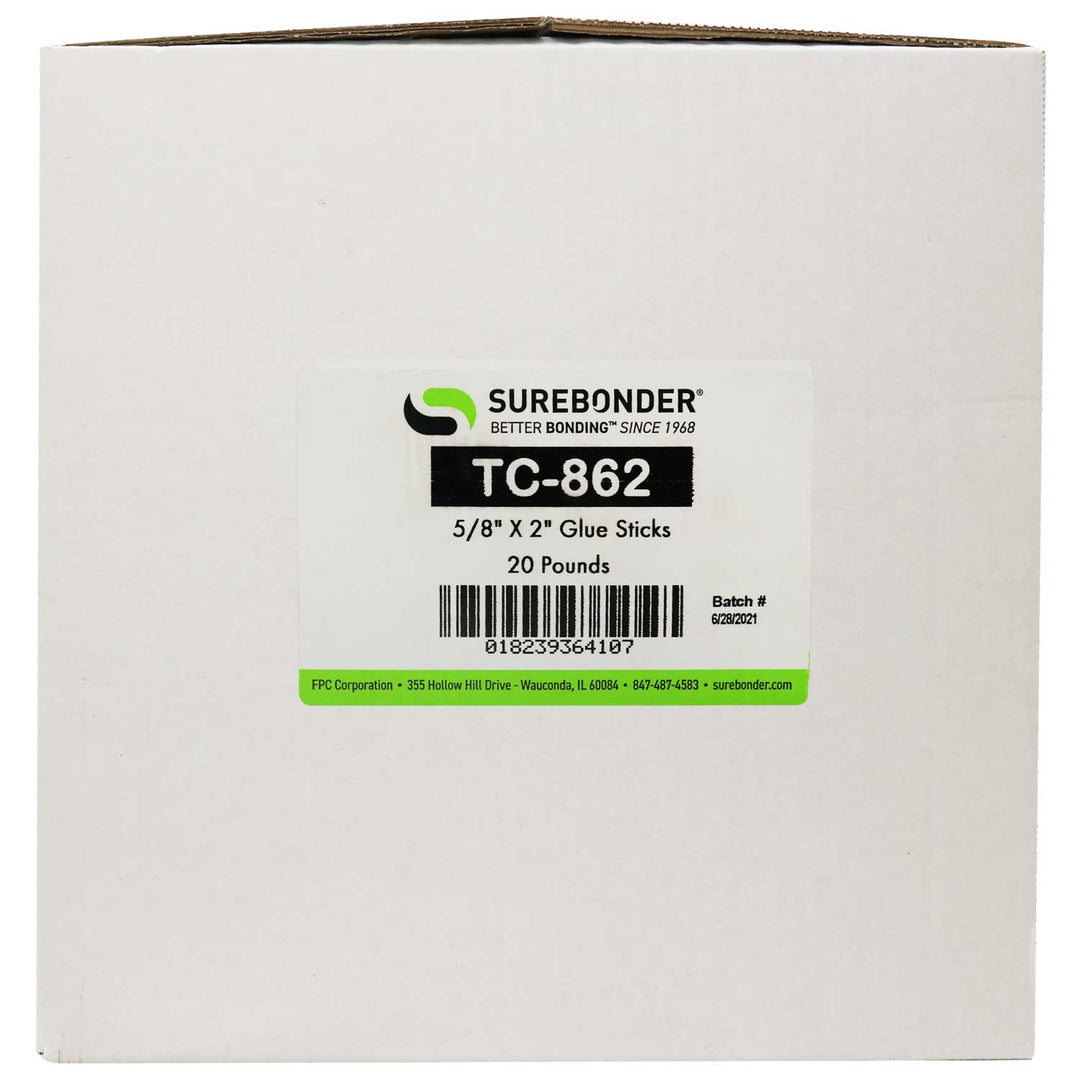 TC-862 Low Temperature Packaging Hot Melt Glue Sticks - 5/8" x 2" | 20 Lb Box - Surebonder
