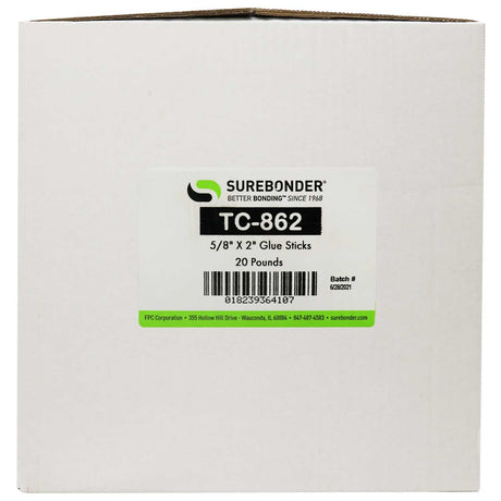TC-862 Low Temperature Packaging Hot Melt Glue Sticks - 5/8" x 2" | 20 Lb Box - Surebonder