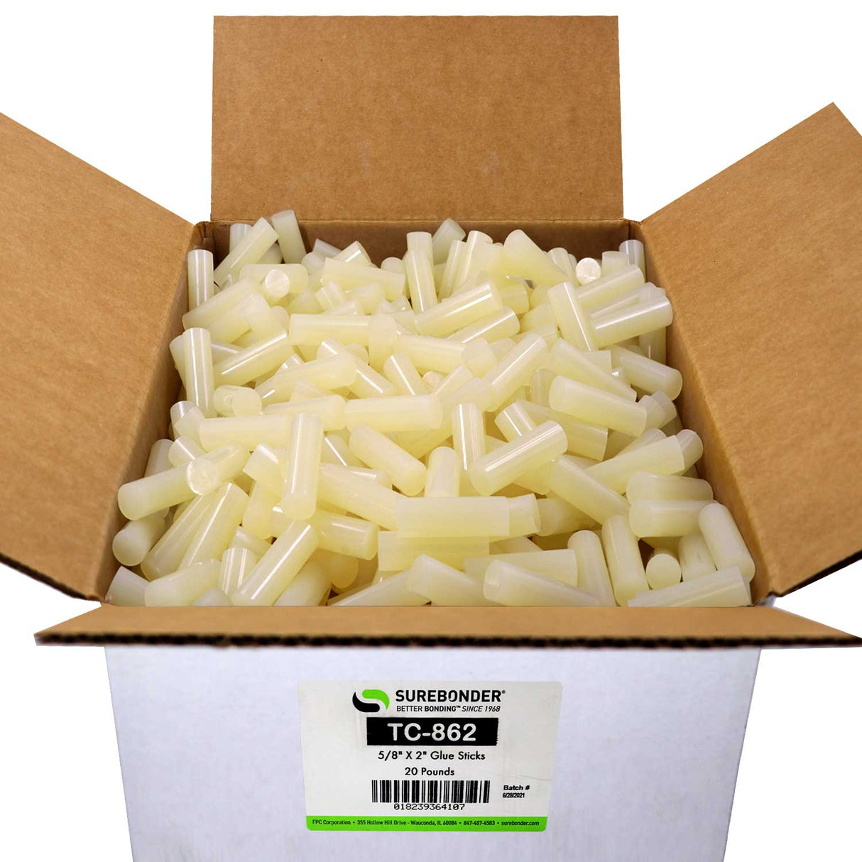 TC-862 Low Temperature Packaging Hot Melt Glue Sticks - 5/8" x 2" | 20 Lb Box