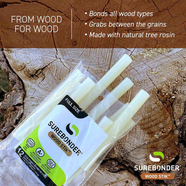 Wood Hot Glue Stick, Full Size 4" - 12 Pack - (WS-12)