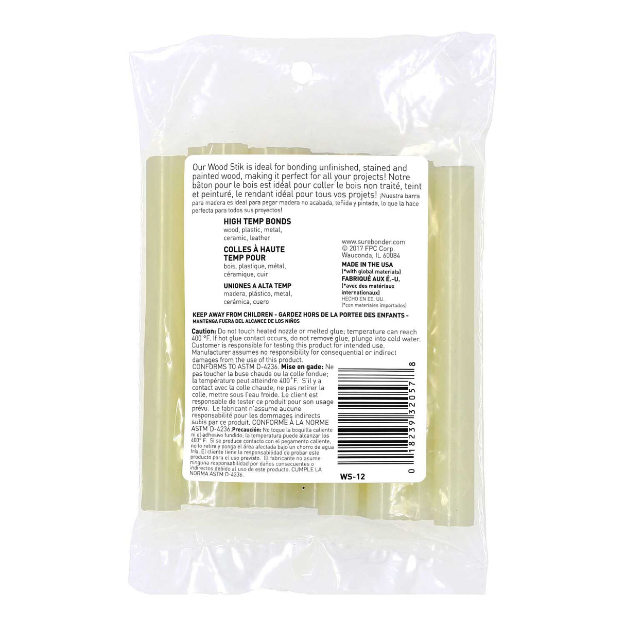 Wood Hot Glue Stick, Full Size 4" - 12 Pack - (WS-12) - Surebonder