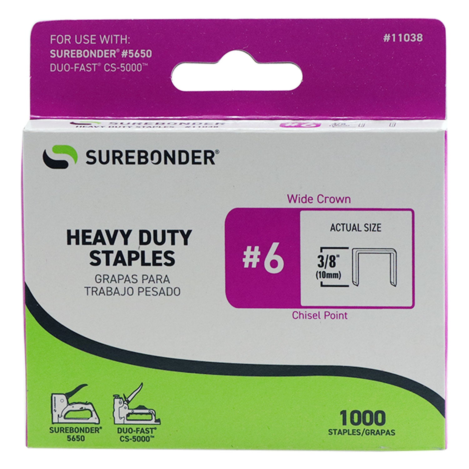 6 Heavy Duty Wide Crown Staples 3/8" 1000 ct. Surebonder