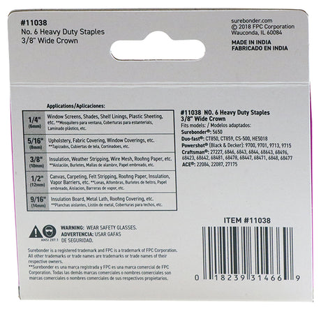 #6 Heavy Duty Wide Crown Staples - 3/8" - 1000 ct. - Surebonder