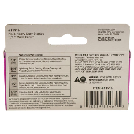 #6 Heavy Duty Wide Crown Staples - 5/16" - 1000 ct. - Surebonder