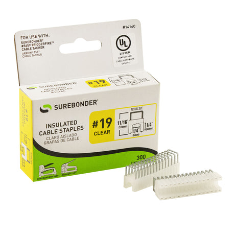 Insulated Cable Staples, Clear, 1/4" x 1/4", 300 Pack, No. 19 (1414C)