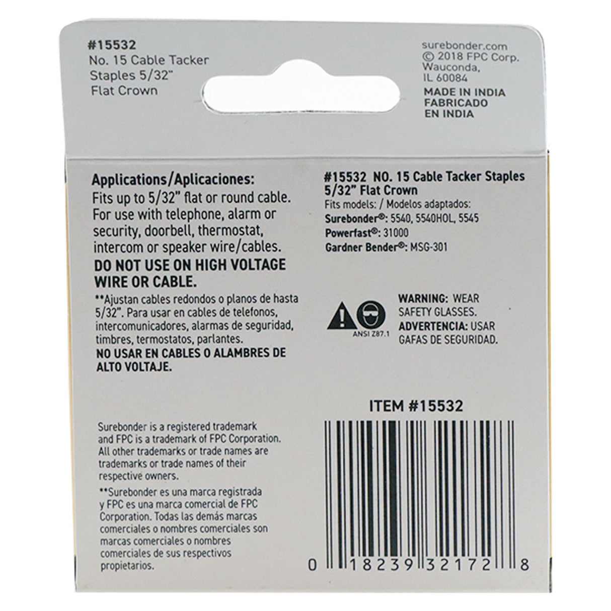 #15 Flat Crown Cable Tacker Staples - 630 ct. - Surebonder