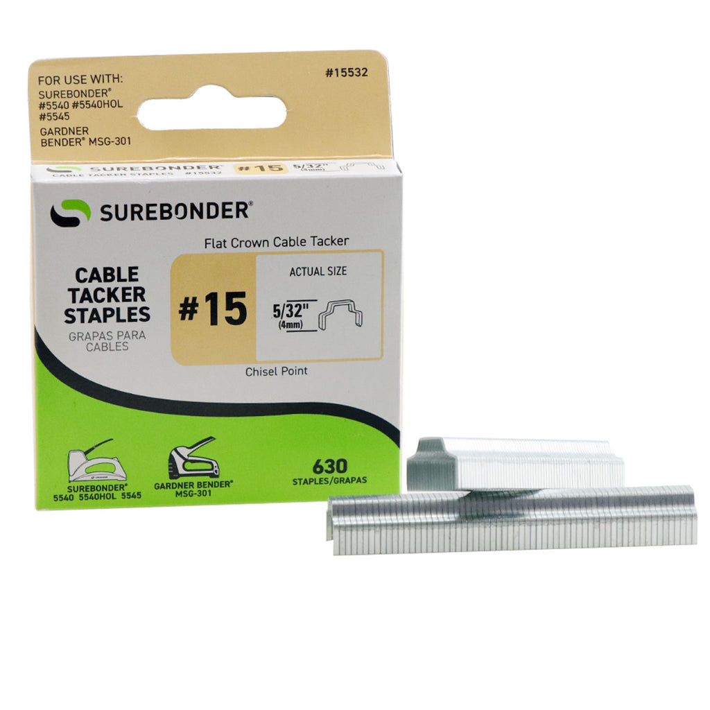 15 Flat Crown Cable Tacker Staples 630 ct. Surebonder