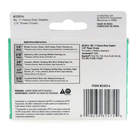 #11 Power Crown Staples - 1/4"  - 1000 ct. - Surebonder