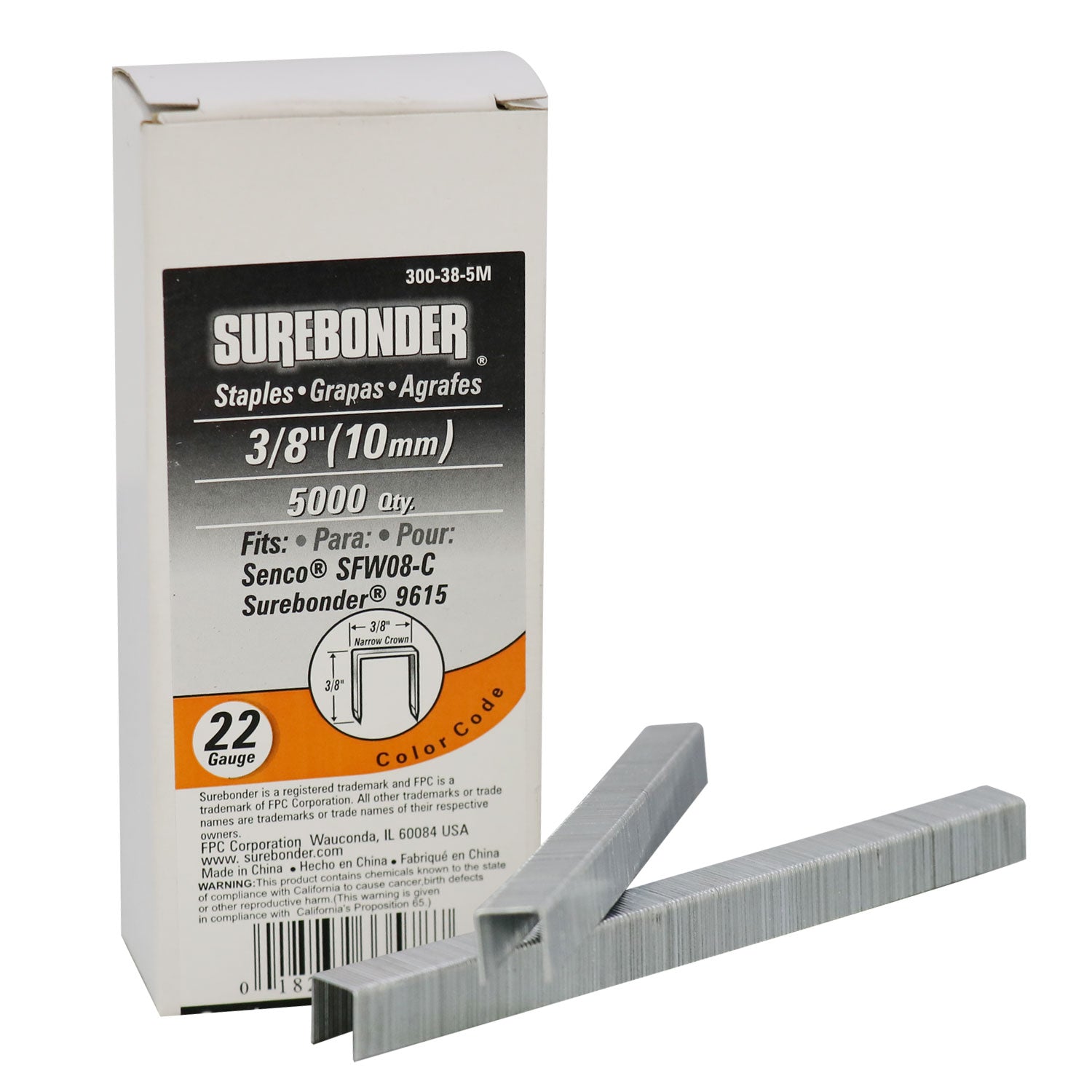 Surebonder 300-38-5M 3/8-Inch 22 Gauge Upholstery Staples – 5000 Count