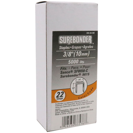 300-38-5M Narrow Crown 22 Gauge Upholstery Staples - 3/8" Length - 5000 Count - Surebonder